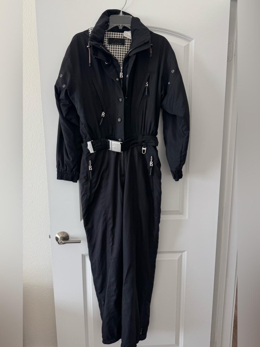 Vintage Bogner by Göan Thylmann Black One-Piece Ski Suit | Belted Retro Snowsuit